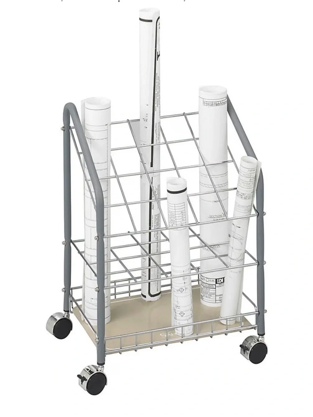 Rolling Blueprint & Document Organizer Cart in Gray and White